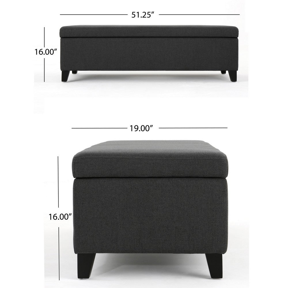 Harry Storage Ottoman Bench, 51 Inch Classic Dark Gray, Birch Wood - BM324490