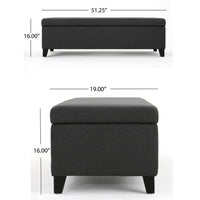 Harry Storage Ottoman Bench, 51 Inch Classic Dark Gray, Birch Wood - BM324490