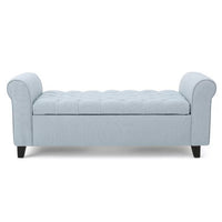 Storage Ottoman Bench, 50 Inch Light Blue, Rolled Arms, Black Wood - BM324491