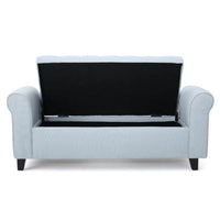 Storage Ottoman Bench, 50 Inch Light Blue, Rolled Arms, Black Wood - BM324491