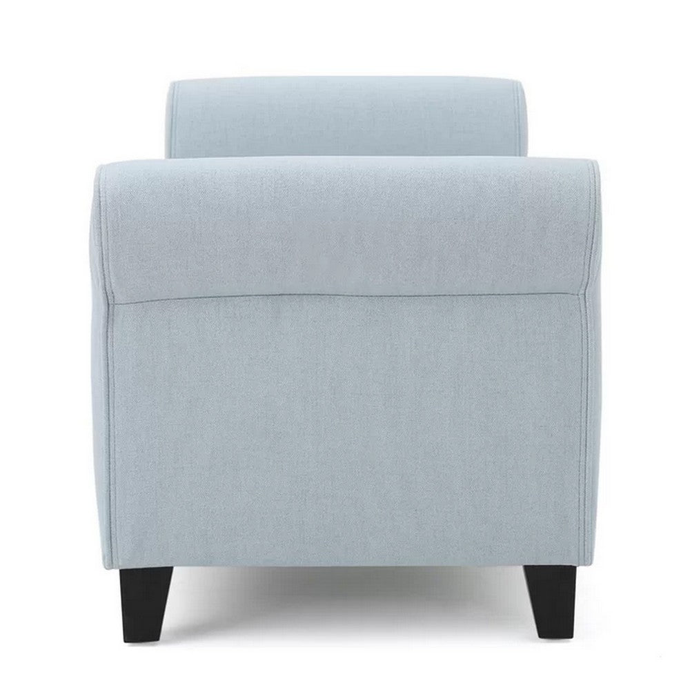 Storage Ottoman Bench, 50 Inch Light Blue, Rolled Arms, Black Wood - BM324491