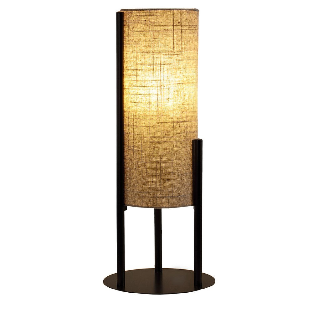 Modern Table Lamp, Upright Beige Linen Drum Shade, Black Metal 22 Inch -BM324492