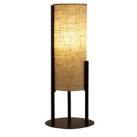 Modern Table Lamp, Upright Beige Linen Drum Shade, Black Metal 22 Inch -BM324492