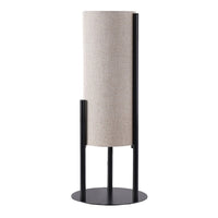 Modern Table Lamp, Upright Beige Linen Drum Shade, Black Metal 22 Inch -BM324492