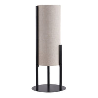 Modern Table Lamp, Upright Beige Linen Drum Shade, Black Metal 22 Inch