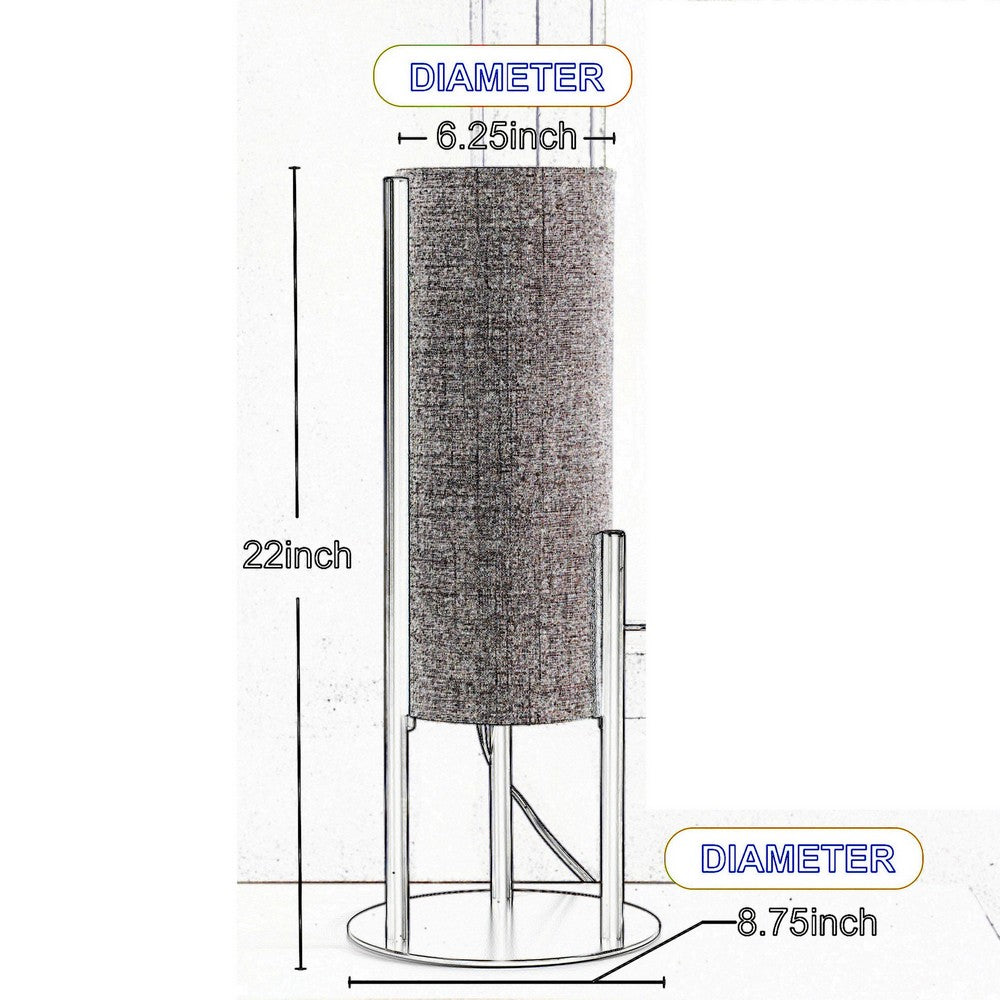 Modern Table Lamp, Upright Beige Linen Drum Shade, Black Metal 22 Inch -BM324492