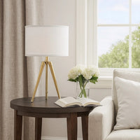 Kera Table Lamp, White Drum Shade, Brass Gold Tripod Base 39 Inch  -BM324493