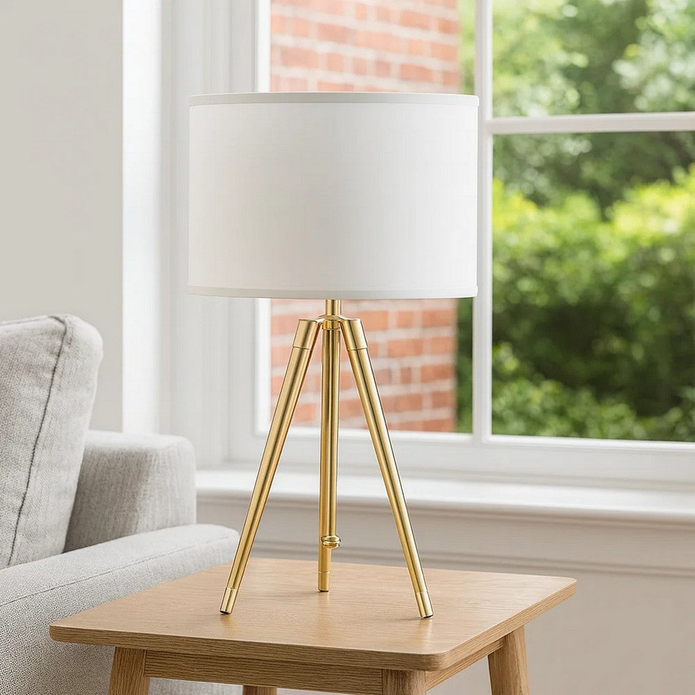 Kera Table Lamp, White Drum Shade, Brass Gold Tripod Base 39 Inch  -BM324493