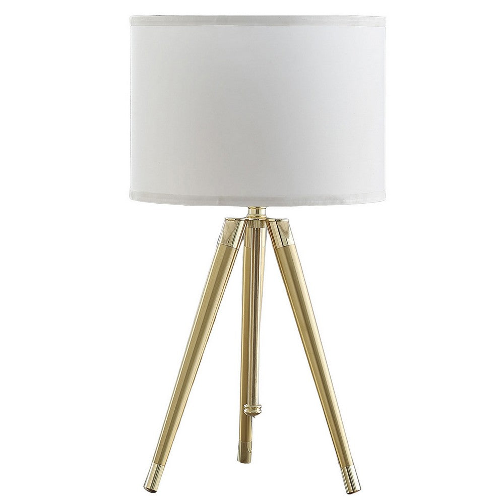 Kera Table Lamp, White Drum Shade, Brass Gold Tripod Base 39 Inch 