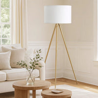 Kera Floor Lamp, White Drum Shade, Brass Gold Tripod Base 64 Inch  -BM324497