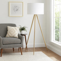Kera Floor Lamp, White Drum Shade, Brass Gold Tripod Base 64 Inch  -BM324497
