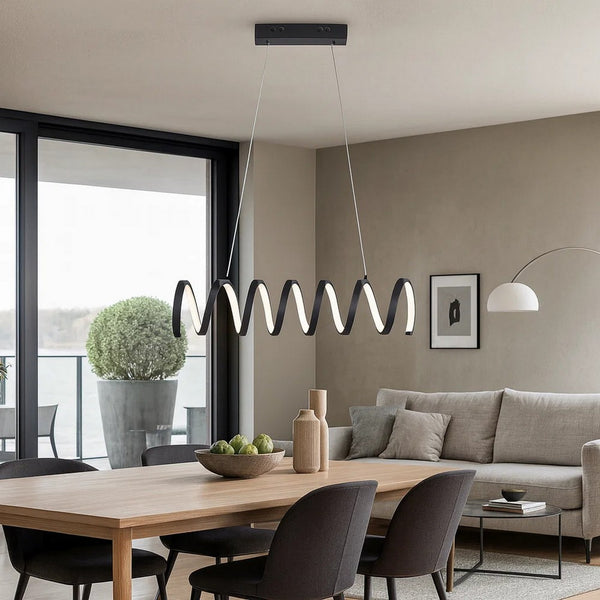 Modern Ceiling Pendant Light, Suspended Aluminum Spiral Loop, 23 Inch -BM324498
