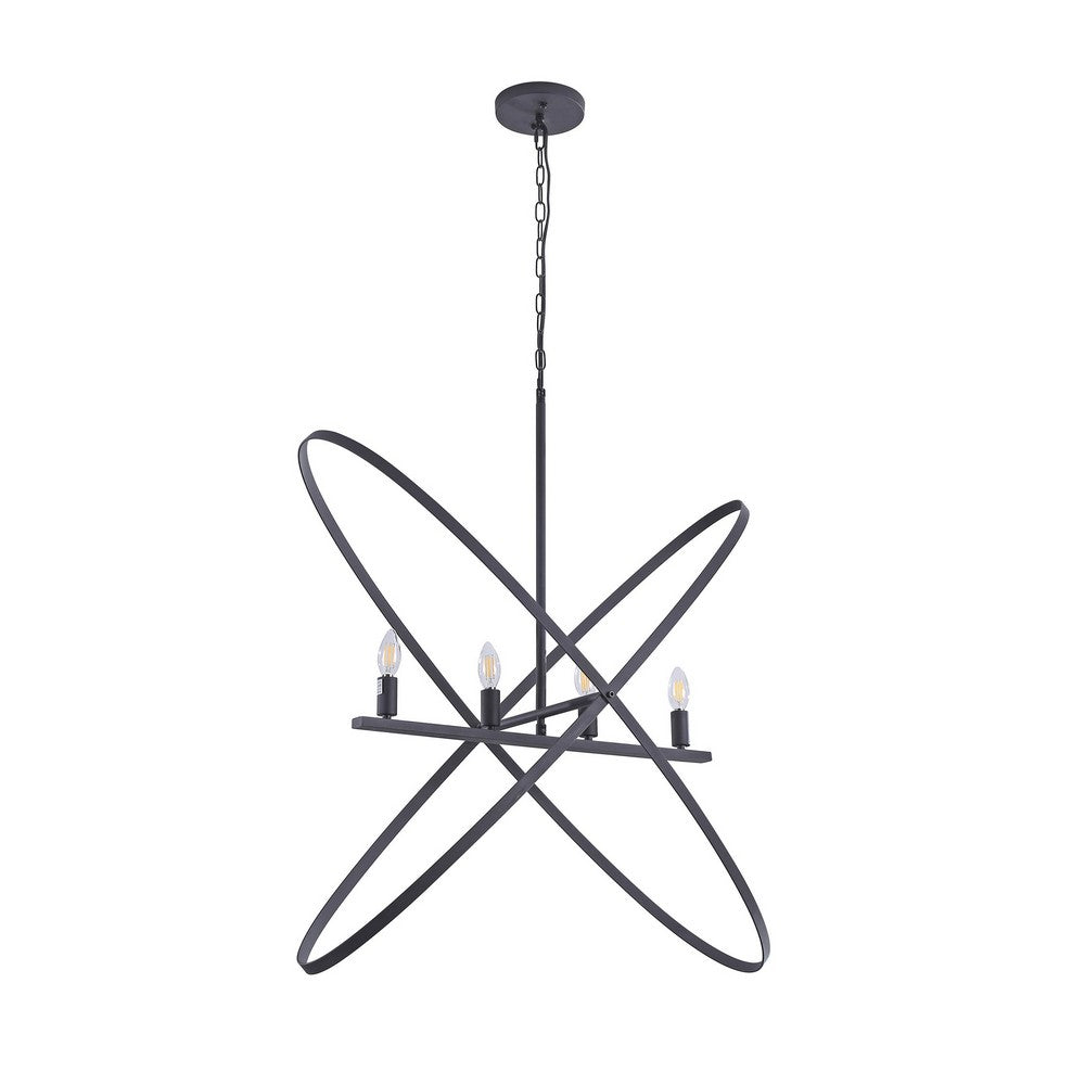 Benzara Modern Chandelier, 4 LED Light, Black Cross Band
