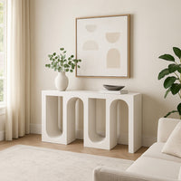 Rectangular Console Table with Wavelike Base, 54 Inch White Wood -BM324514