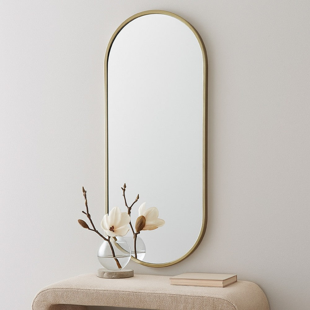 Fenny Wall Mounted Mirror Decor, Oval Shape, 16 x 40, Champagne Metal -BM324526