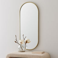 Fenny Wall Mounted Mirror Decor, Oval Shape, 16 x 40, Champagne Metal -BM324526