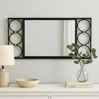 Reeve Wall Mounted Mirror with Round Accents, 20 x 39, Black Metal -BM324528