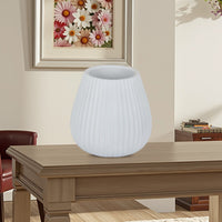 Azra Vase with Ribbed Texture and Wide Opening, 8 Inch White Resin -BM324532