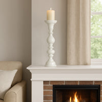 Naze Tabletop Candle Holder with Turned Accents, 23 Inch White Resin -BM324535