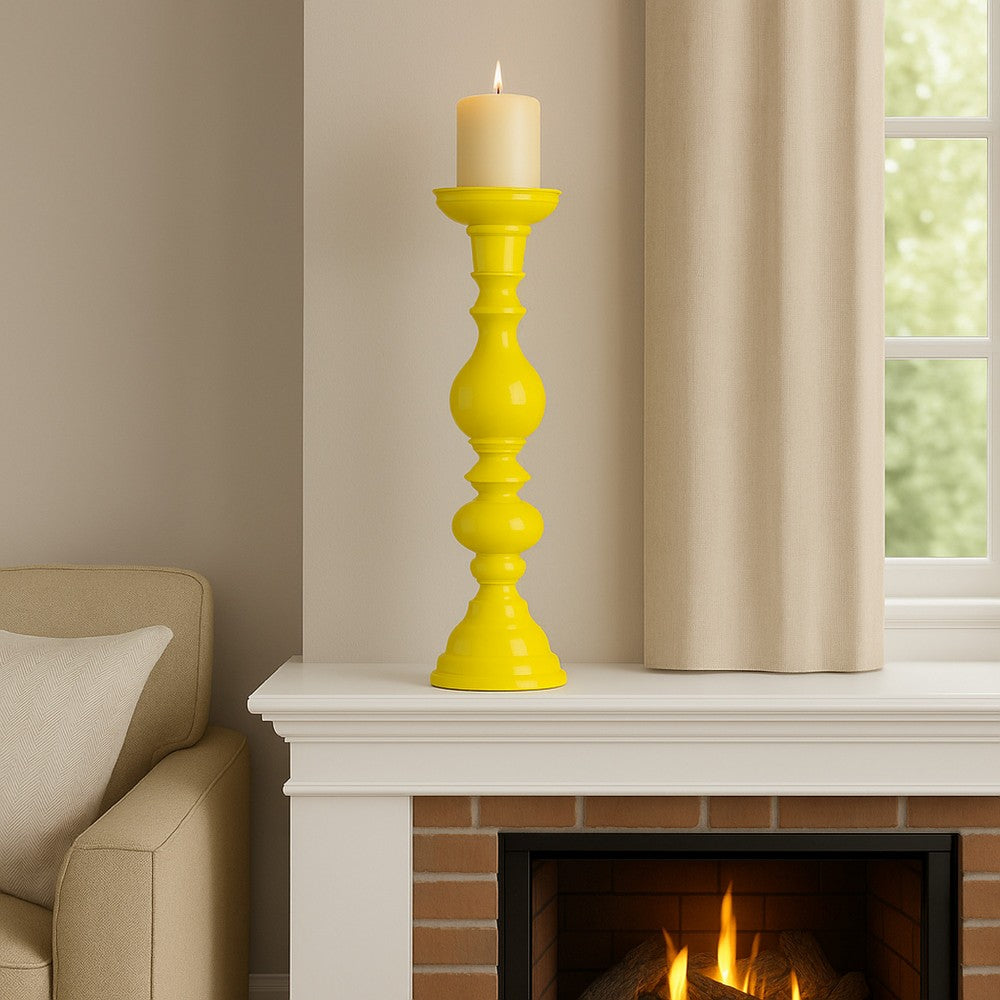 Naze Tabletop Candle Holder with Turned Accents, 23 Inch Yellow Resin -BM324536
