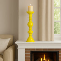 Naze Tabletop Candle Holder with Turned Accents, 23 Inch Yellow Resin -BM324536