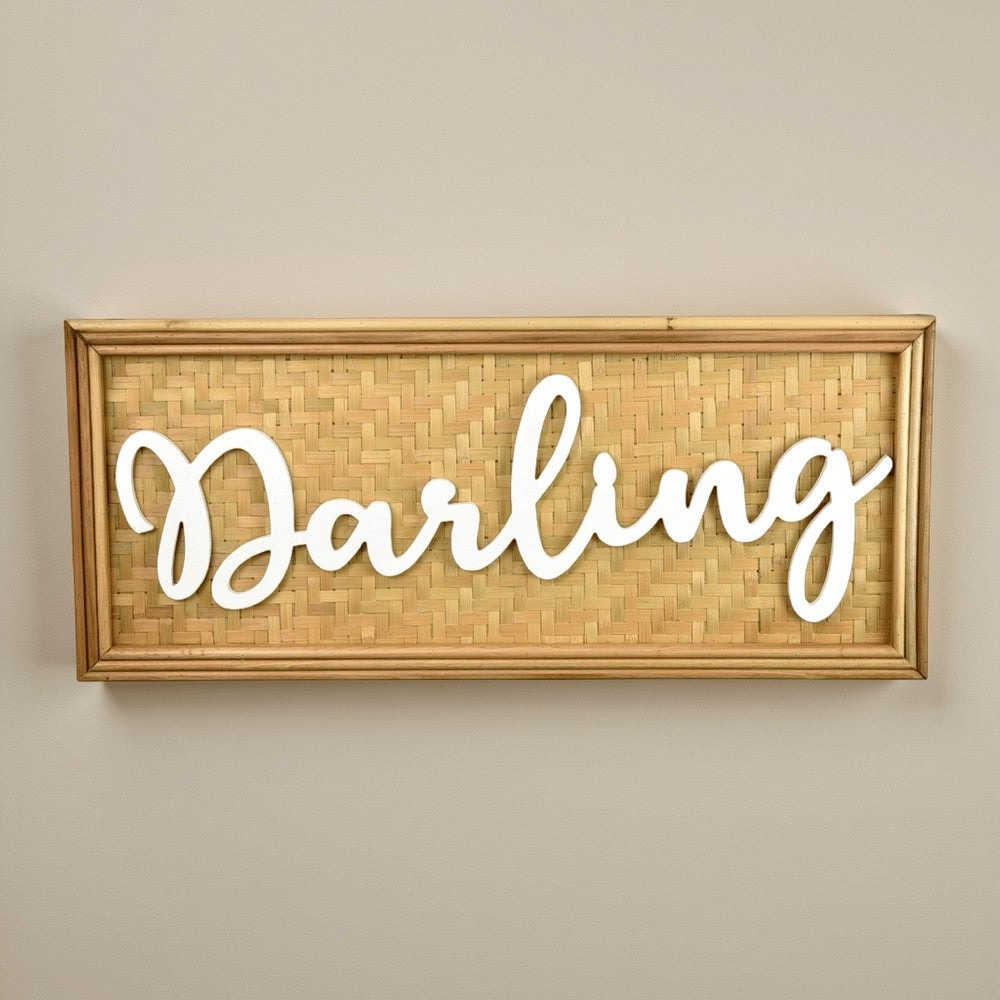 Darling Wall Decor Sign, 28 Inch Brown Wood Background, White -BM324547