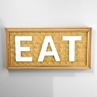 Eat Wall Decor Sign, 24 Inch Brown Wood Background, White Woven -BM324548
