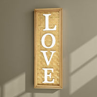 Love Wall Decor Sign, 10x28 Inch Brown Wood Background, White Woven -BM324549
