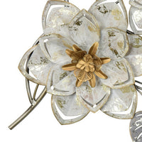Floral Wall Decor with Gold Petals, Silver Leaves, 28 Inch White Metal -BM324555