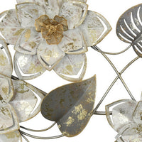 Floral Wall Decor with Gold Petals, Silver Leaves, 28 Inch White Metal -BM324555