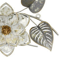 Floral Wall Decor with Gold Petals, Silver Leaves, 28 Inch White Metal -BM324555