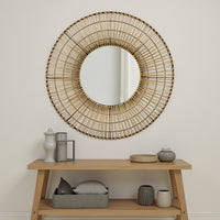 Round Wall Mounted Mirror, Woven Frame, 30 Inch Brown Natural Fiber -BM324556