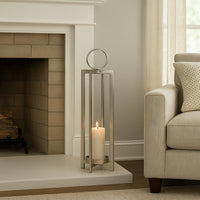 Siana Lantern Candle Holder, 27 Inch Tall, Silver Finished Metal Frame -BM324567