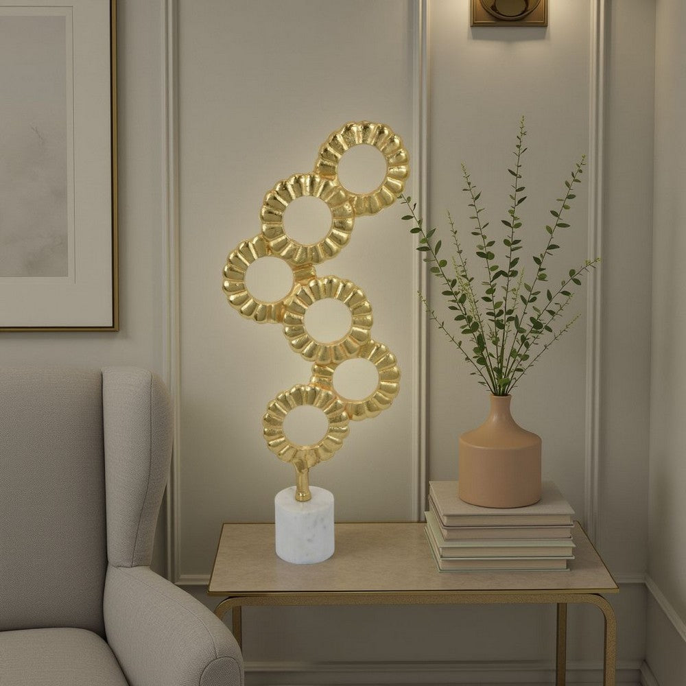 Sherry Tabletop Decor, 23 Inch Golden Metal Round Patterns, White Base -BM324569