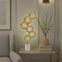 Sherry Tabletop Decor, 23 Inch Golden Metal Round Patterns, White Base -BM324569