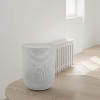 Plant Stand Table, Carved Detail Patterns, White Resin, Round 18 Inch -BM324580
