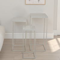 Plant Stand Table Set of 3, White Marble, Metal Frames, Square Tops -BM324582