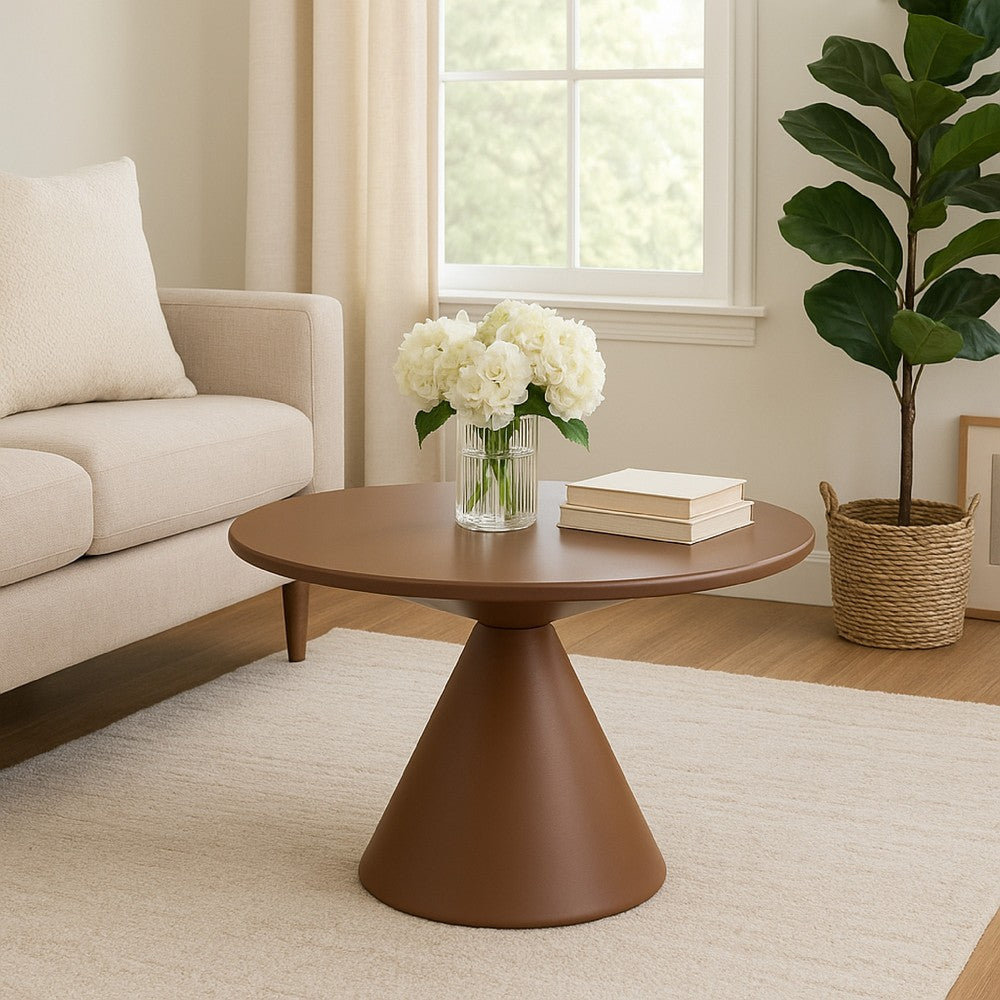Jammy Plant Stand Table, Round 24 Inch Top, Brown Metal Cone Base -BM324602