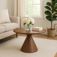 Jammy Plant Stand Table, Round 24 Inch Top, Brown Metal Cone Base -BM324602