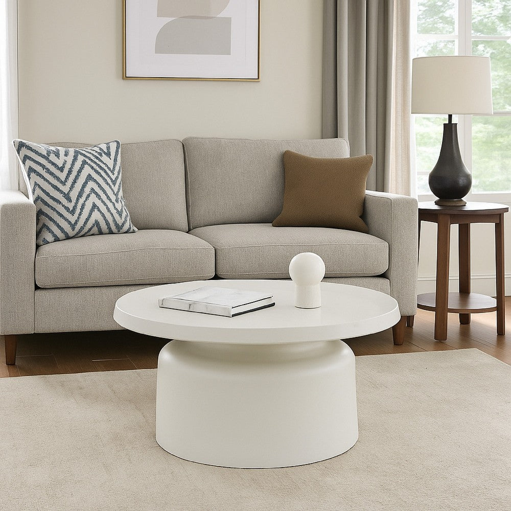 Ricca Plant Stand Table, White Metal, Round 29 Inch Top, Pedestal Base -BM324604