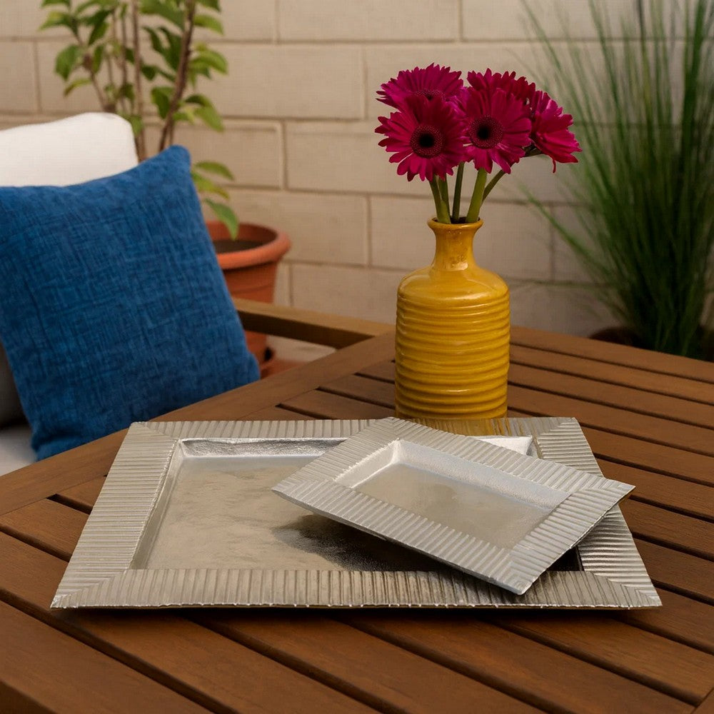 Nancy Tray Set of 3, Wavy Edges, Silver Metal Frames, Rectangular -BM324610