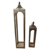 Akira Tabletop Candle Holder Lantern Set of 2, Gold Metal, Top Hook -BM324614
