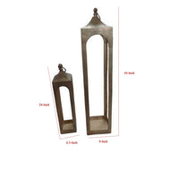 Akira Tabletop Candle Holder Lantern Set of 2, Gold Metal, Top Hook -BM324614