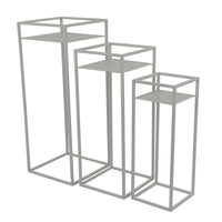 Sano Plant Stand Table Set of 3, Mesh Pattern, White Metal, Square -BM324629