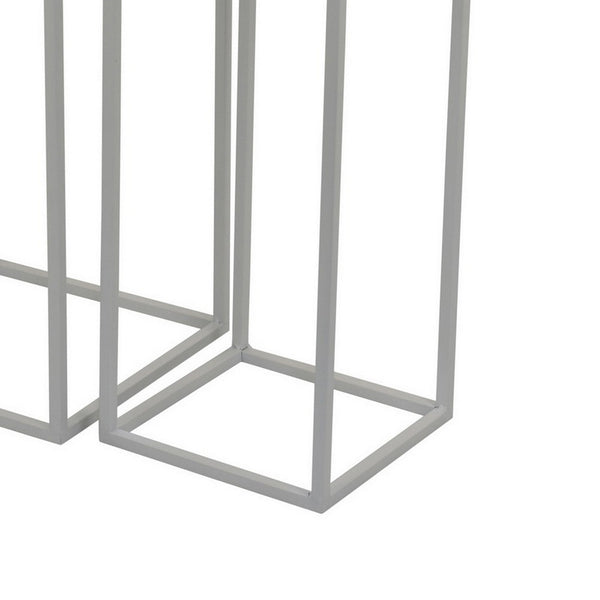 Sano Plant Stand Table Set of 3, Mesh Pattern, White Metal, Square -BM324629