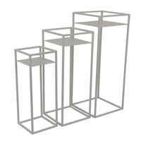 Sano Plant Stand Table Set of 3, Mesh Pattern, White Metal, Square -BM324629
