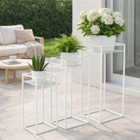 Sano Plant Stand Table Set of 3, Mesh Pattern, White Metal, Square -BM324629