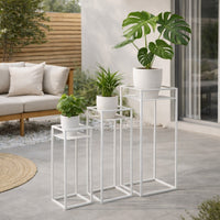 Sano Plant Stand Table Set of 3, Mesh Pattern, White Metal, Square -BM324629