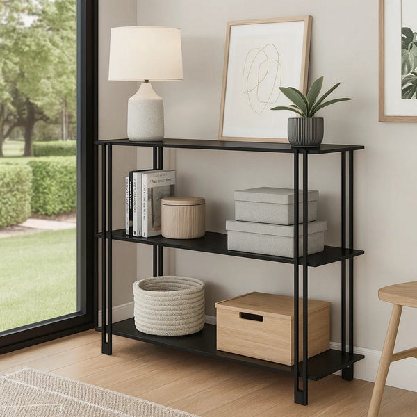 Rasha 3 Tier Storage Rack Rack, Spacious Shelves, Black Metal, 44 Inch -BM324632