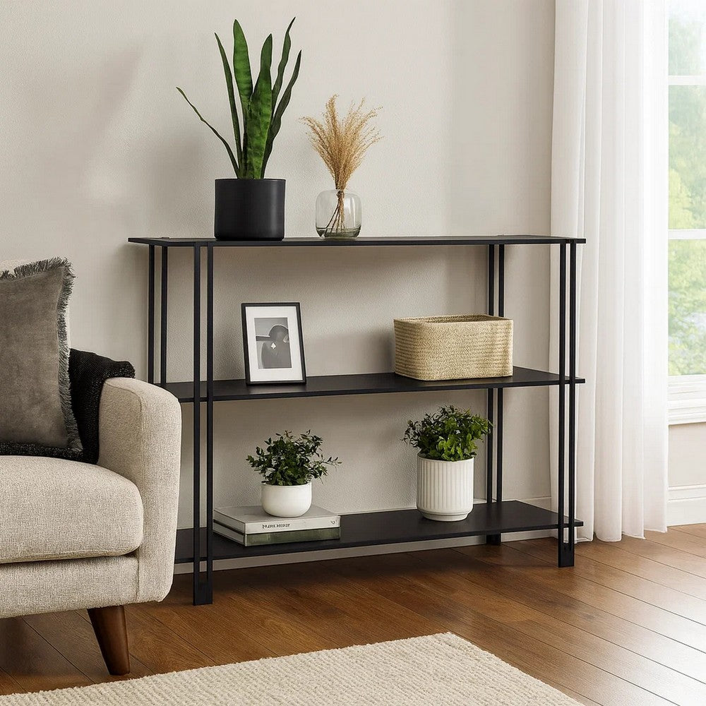 Rasha 3 Tier Storage Rack Rack, Spacious Shelves, Black Metal, 44 Inch -BM324632
